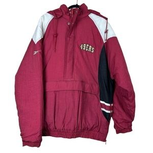 Vintage Reebok SF 49ers Retro Puffer Jacket Insulated Big Logo NFL Red M